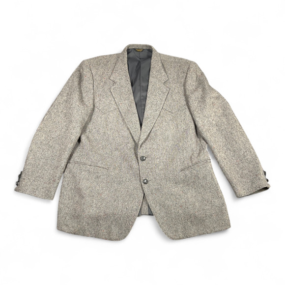 Vintage Farah Jacket Adult 2XL Gray Western Sport Coat Blazer Tweed Wool 80s